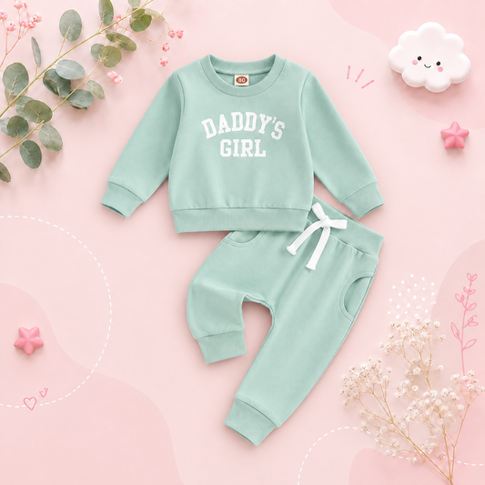 The Chloe - Baby Girl "Daddy's Girl" Letters Print Long Sleeve Sweatshirt Tops Elastic Waist + Pants
