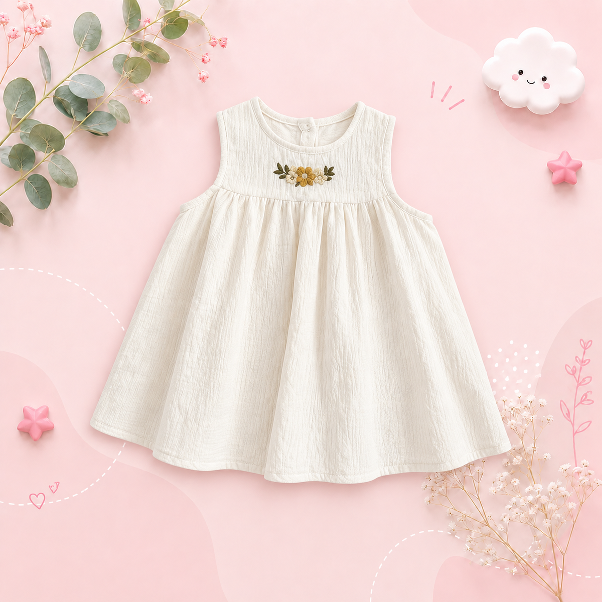 The Serenity - Baby Girl Casual Flower Embroidered Sleeveless Vest Dress