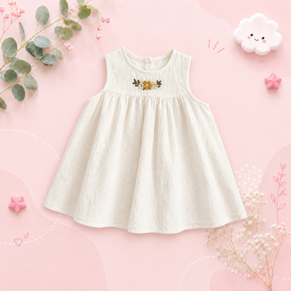 The Serenity - Baby Girl Casual Flower Embroidered Sleeveless Vest Dress