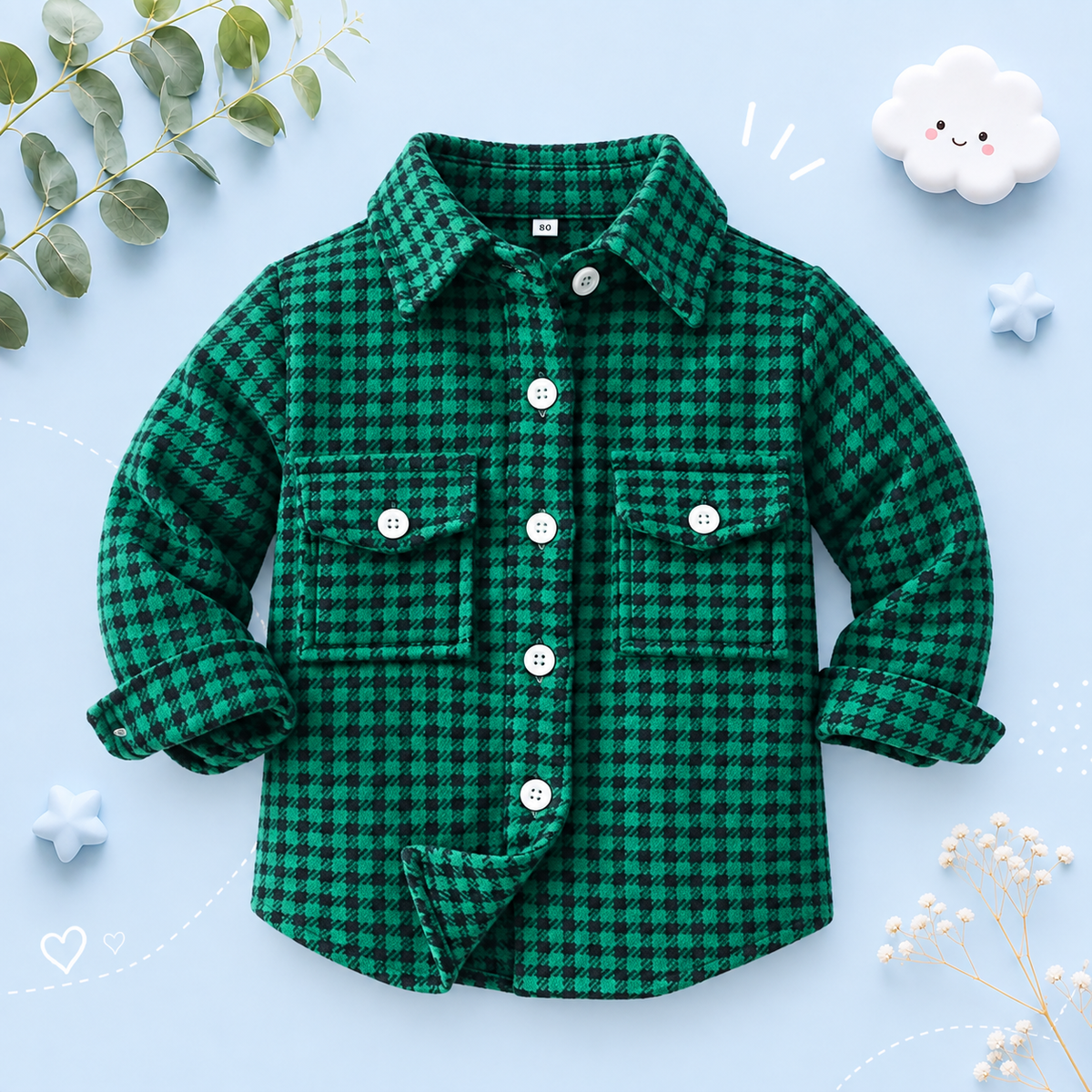 The Francis - Baby Boy Dark Green Plaid Long Sleeved Shirt Button Casual Tops