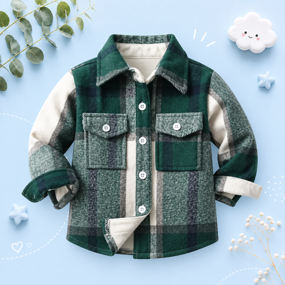 The Francis - Baby Boy Moss Green Plaid Long Sleeved Shirt Button Casual Tops