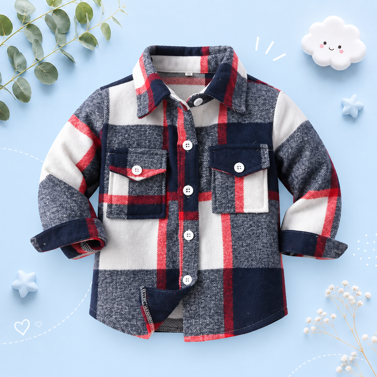 The Francis - Baby Boy Black White & Red Plaid Long Sleeved Shirt Button Casual Tops