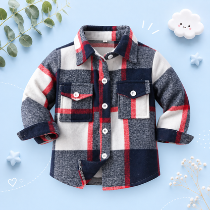 The Francis - Baby Boy Black White & Red Plaid Long Sleeved Shirt Button Casual Tops