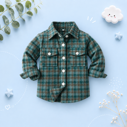 The Francis - Baby Boy Green & Black Plaid Long Sleeved Shirt Button Casual Tops