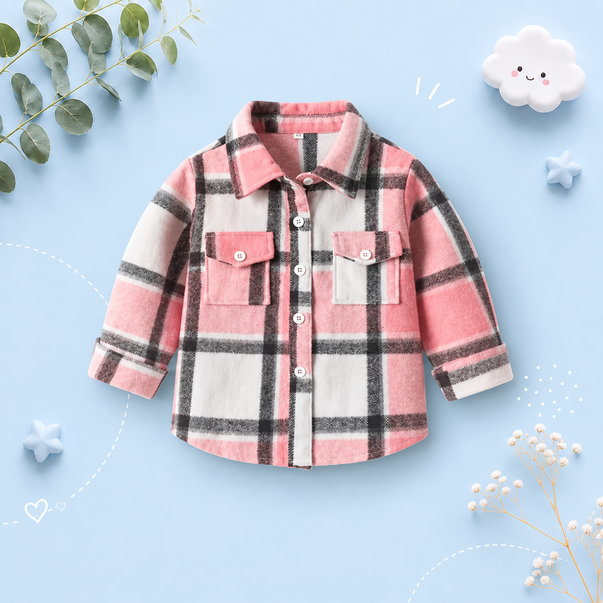 The Francis - Baby Boy Pink White & Black Plaid Long Sleeved Shirt Button Casual Tops