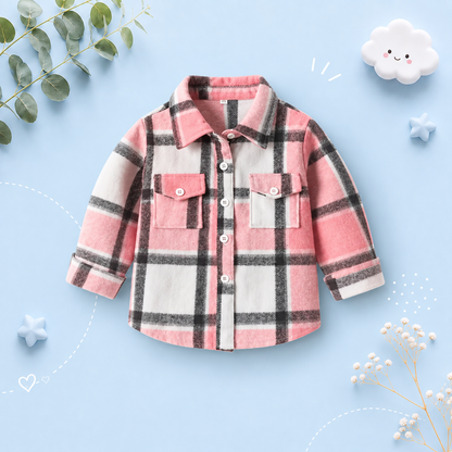 The Francis - Baby Boy Pink White & Black Plaid Long Sleeved Shirt Button Casual Tops