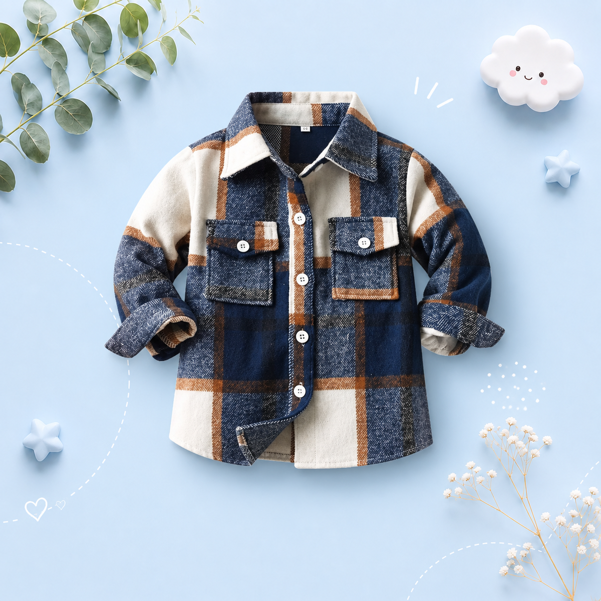 The Francis - Baby Boy Brown White & Black Plaid Long Sleeved Shirt Button Casual Tops