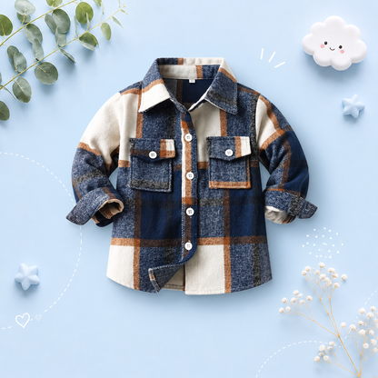 The Francis - Baby Boy Brown White & Black Plaid Long Sleeved Shirt Button Casual Tops