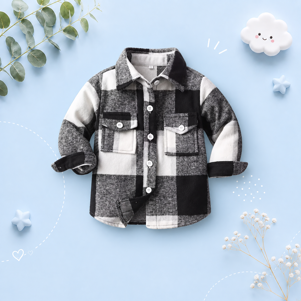 The Francis - Baby Boy White & Black Plaid Long Sleeved Shirt Button Casual Tops