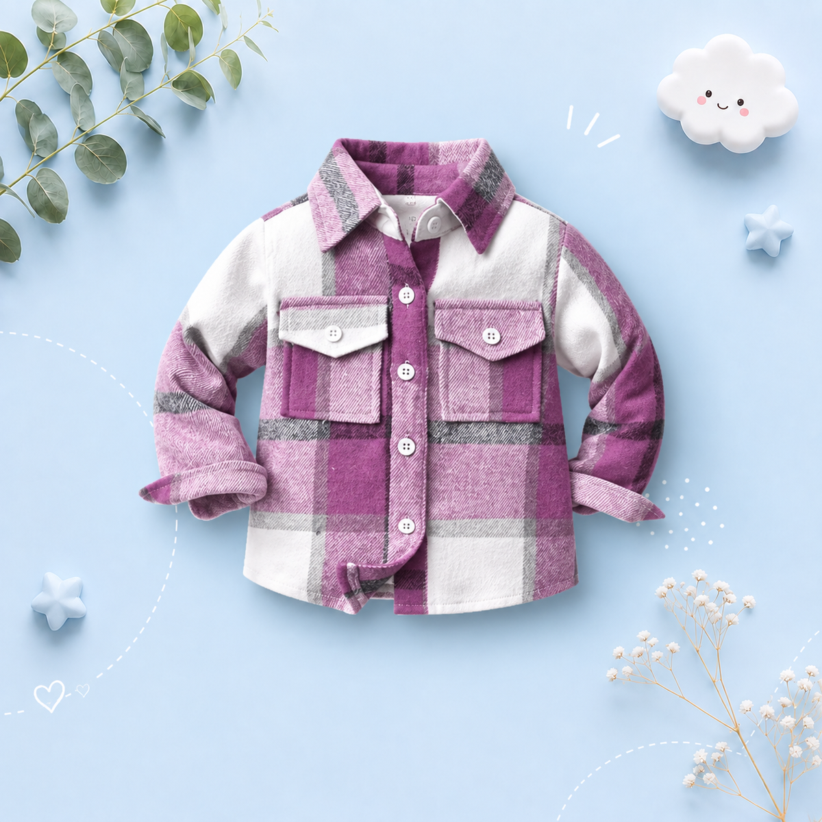 The Francis - Baby Boy Light Purple & White Plaid Long Sleeved Shirt Button Casual Tops