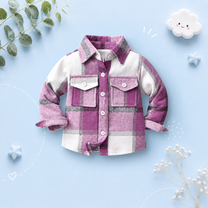 The Francis - Baby Boy Light Purple & White Plaid Long Sleeved Shirt Button Casual Tops