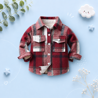 The Francis - Baby Boy Maroon & White Plaid Long Sleeved Shirt Button Casual Tops