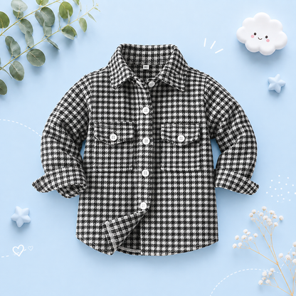 The Francis - Baby Boy Black Plaid Long Sleeved Shirt Button Casual Tops