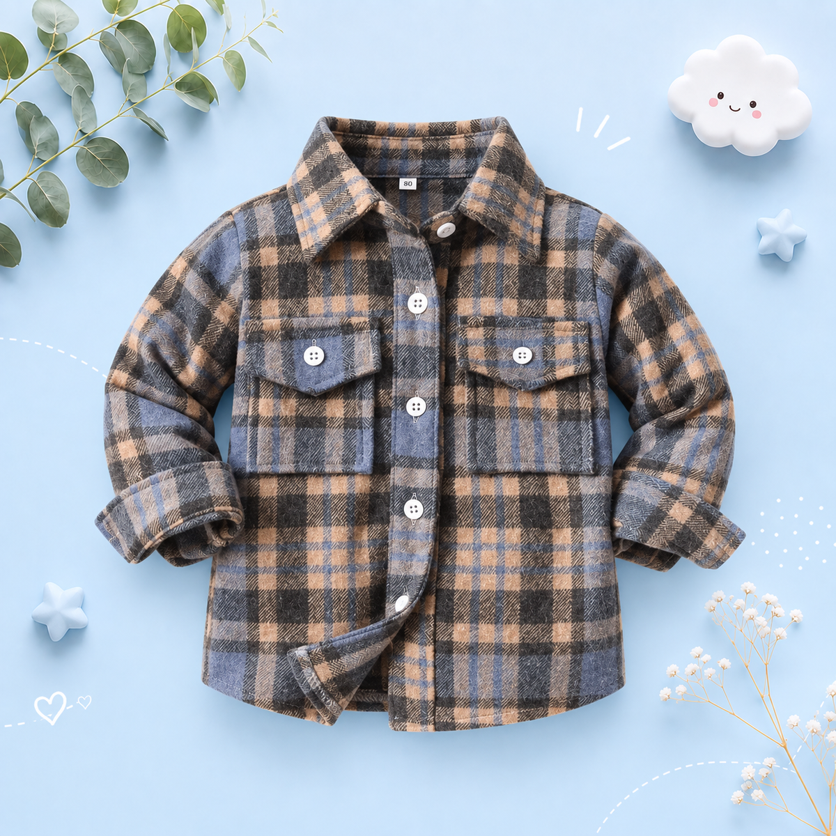 The Francis - Baby Boy Brown & Light Purple Plaid Long Sleeved Shirt Button Casual Tops