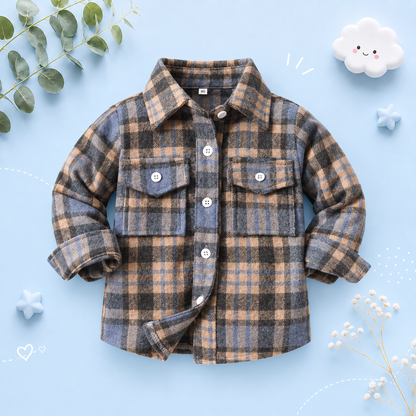 The Francis - Baby Boy Brown & Light Purple Plaid Long Sleeved Shirt Button Casual Tops