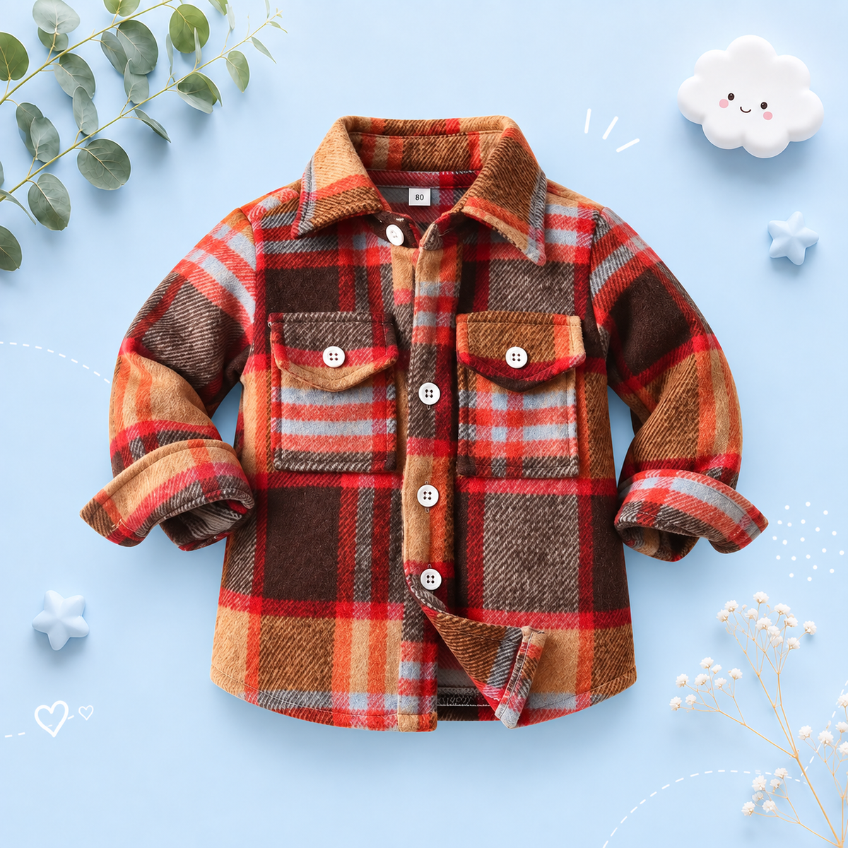 The Francis - Baby Boy Red & Orange Plaid Long Sleeved Shirt Button Casual Tops