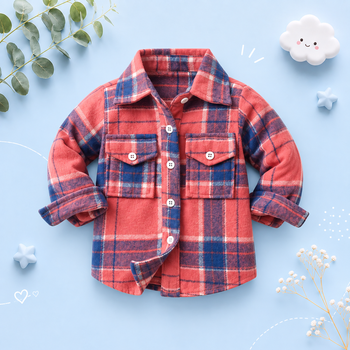 The Francis - Baby Boy Pink & Blue Plaid Long Sleeved Shirt Button Casual Tops