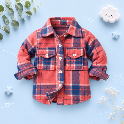 The Francis - Baby Boy Pink & Blue Plaid Long Sleeved Shirt Button Casual Tops