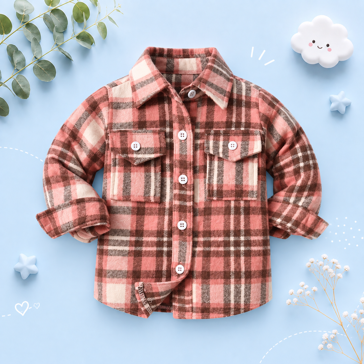 The Francis - Baby Boy Light Red & Black Plaid Long Sleeved Shirt Button Casual Tops