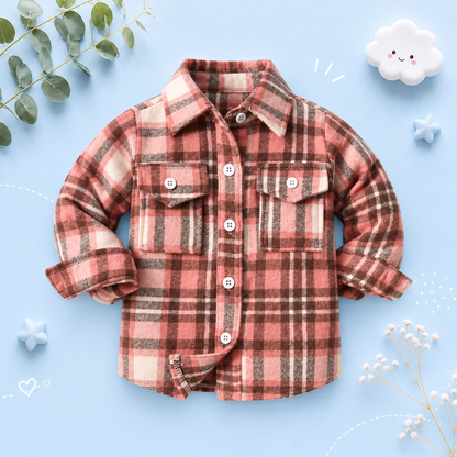 The Francis - Baby Boy Light Red & Black Plaid Long Sleeved Shirt Button Casual Tops