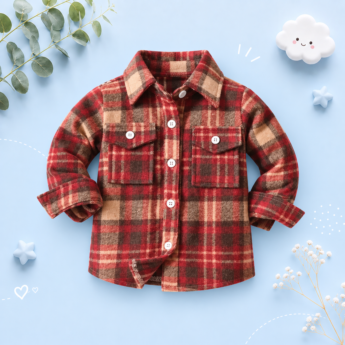 The Francis - Baby Boy Brown & Red Plaid Long Sleeved Shirt Button Casual Tops
