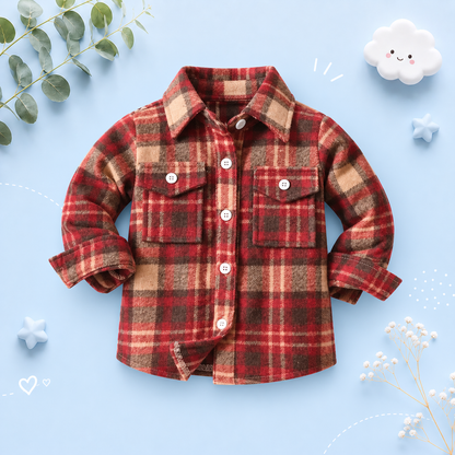 The Francis - Baby Boy Brown & Red Plaid Long Sleeved Shirt Button Casual Tops