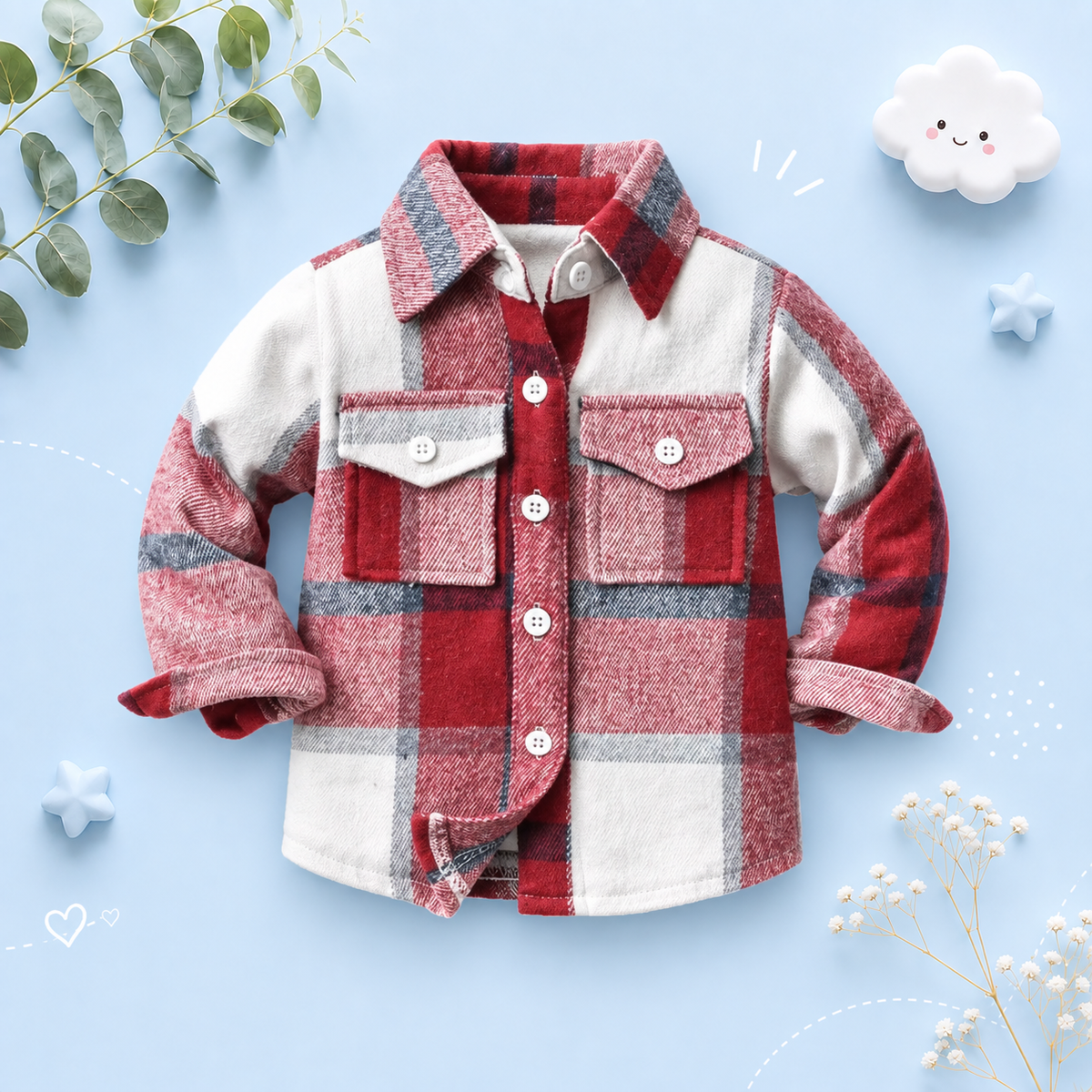 The Francis - Baby Boy White & Red Plaid Long Sleeved Shirt Button Casual Tops