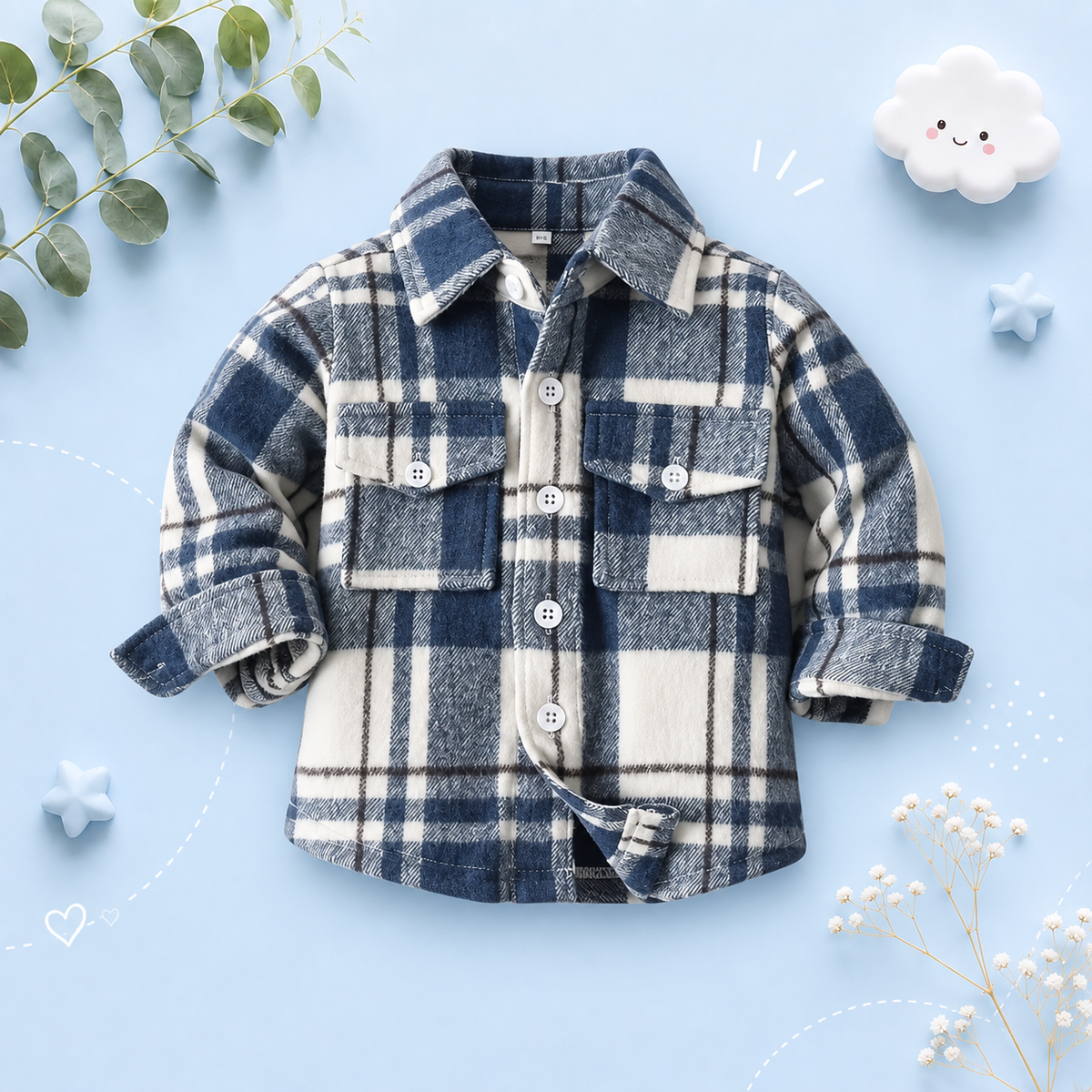 The Francis - Baby Boy White & Blue Plaid Long Sleeved Shirt Button Casual Tops