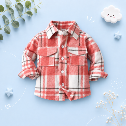 The Francis - Baby Boy White & Light Pink Plaid Long Sleeved Shirt Button Casual Tops