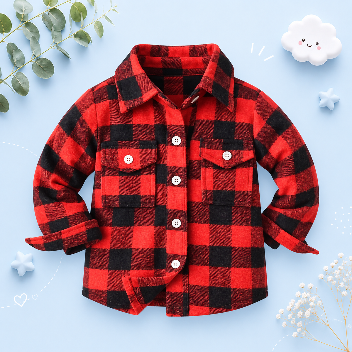The Francis - Baby Boy Red & Black Plaid Long Sleeved Shirt Button Casual Tops