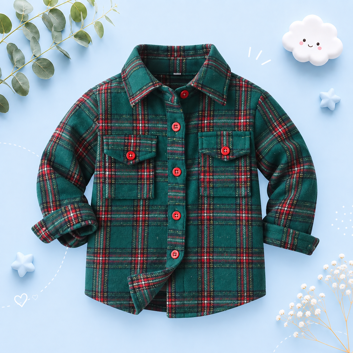 The Francis - Baby Boy Green & Red Plaid Long Sleeved Shirt Button Casual Tops
