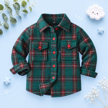 The Francis - Baby Boy Green & Red Plaid Long Sleeved Shirt Button Casual Tops