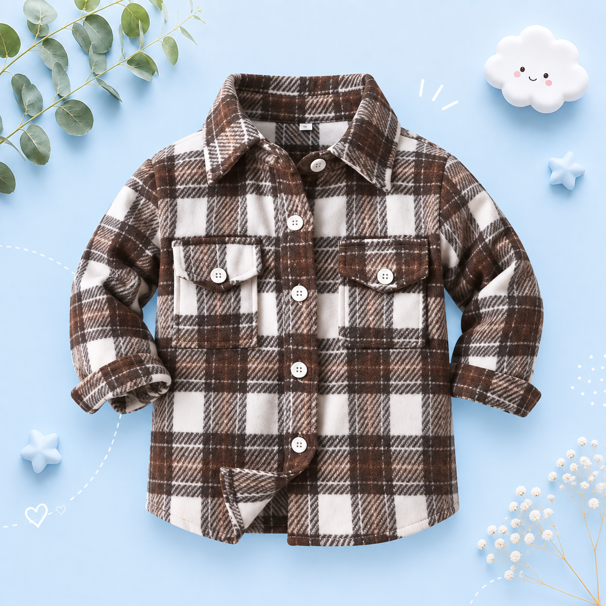The Francis - Baby Boy Brown & White Plaid Long Sleeved Shirt Button Casual Tops