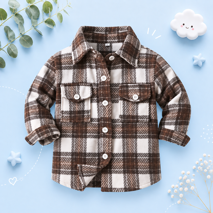 The Francis - Baby Boy Brown & White Plaid Long Sleeved Shirt Button Casual Tops