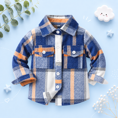 The Francis - Baby Boy Blue & Orange Plaid Long Sleeved Shirt Button Casual Tops