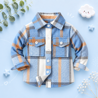 The Francis - Baby Boy Blue Orange & White Plaid Long Sleeved Shirt Button Casual Tops