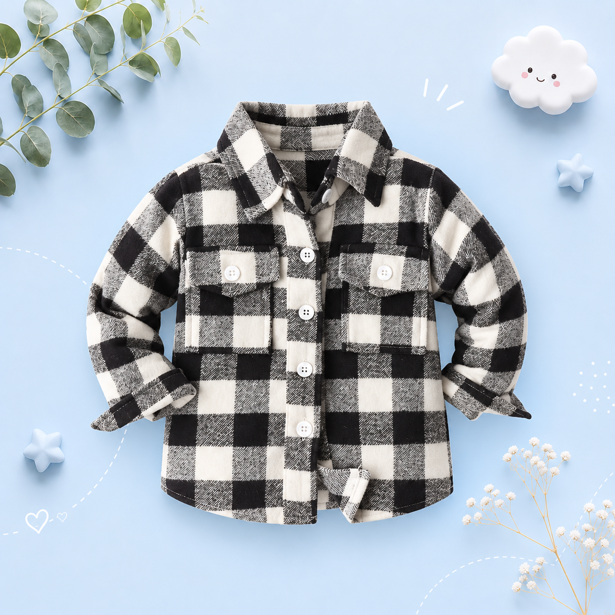 The Francis - Baby Boy Black & White Plaid Long Sleeved Shirt Button Casual Tops