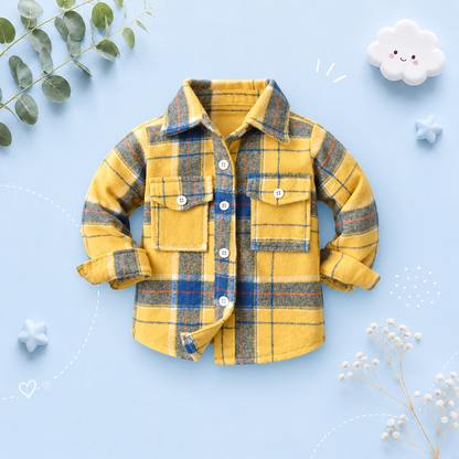 The Francis - Baby Boy Black & Yellow Plaid Long Sleeved Shirt Button Casual Tops