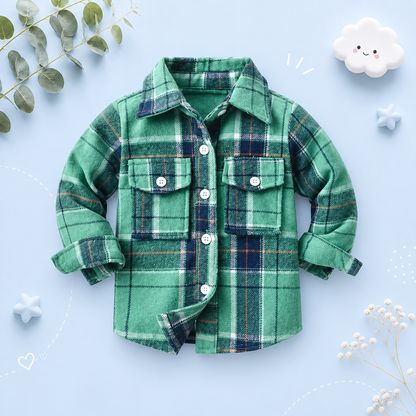 The Francis - Baby Boy Green Plaid Long Sleeved Shirt Button Casual Tops