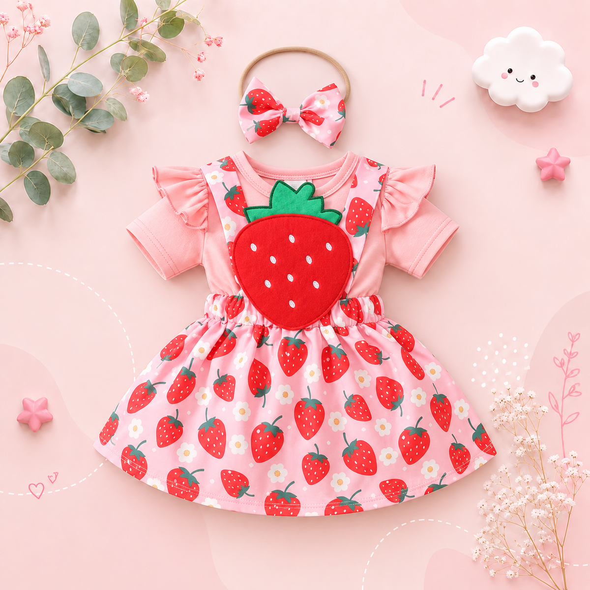 The Alejandra - Baby Girl Cartoon Bear Heart Dress with Red Bodysuit Summer Outfit