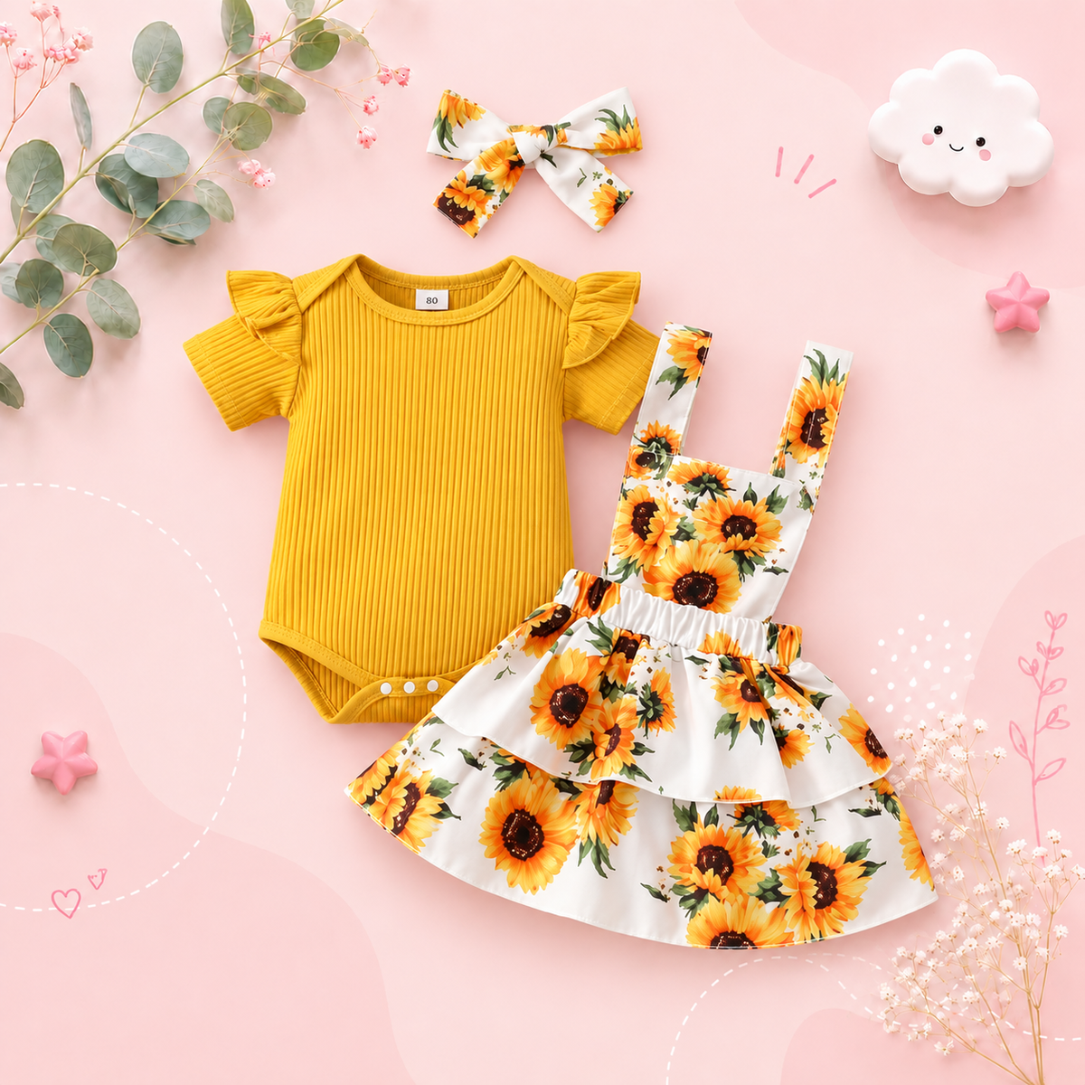 The Alejandra - Baby Girl Cartoon Bear Heart Dress with Red Bodysuit Summer Outfit