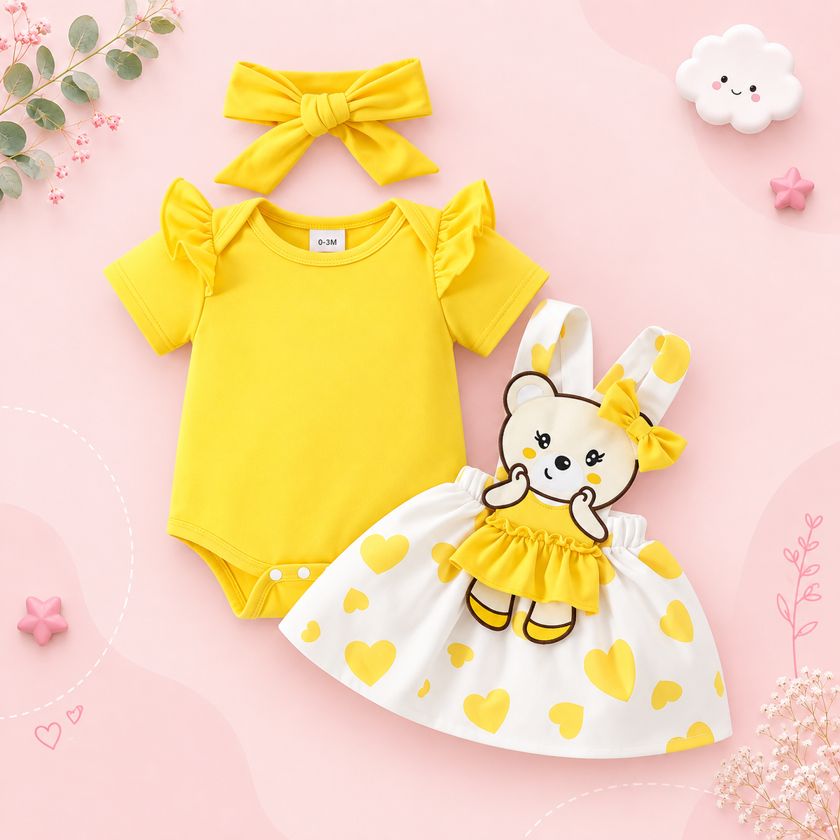 The Alejandra - Baby Girl Cartoon Bear Heart Dress with Red Bodysuit Summer Outfit