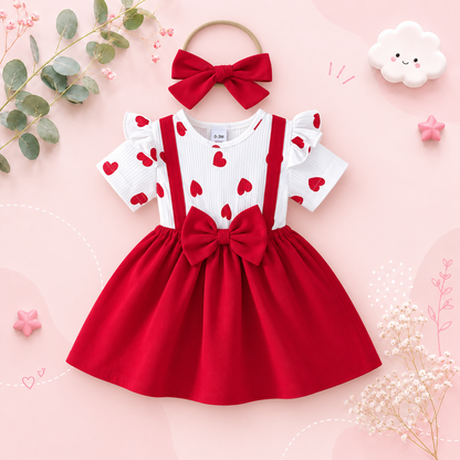 The Amaia - Baby Girl Heart Print Bow Princess Dress + Headband 2Pcs 0‑3Y Summer Party