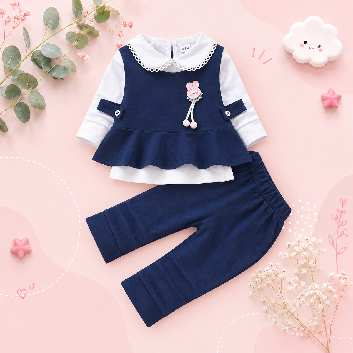 The Mavis - Baby Girls' Autumn 3‑Piece Outfit Set 2024 New Fashion Clothing for Kids