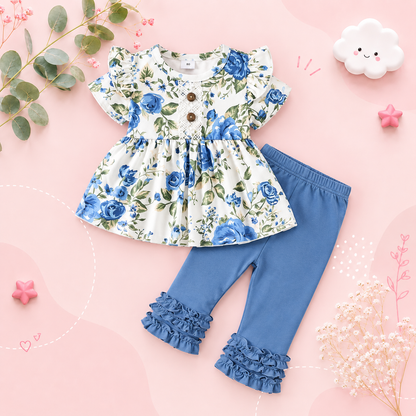 The Oaklee - The Nellie - Baby Girl Rabbit Print Long Sleeve Bodysuit + Pants & Headband 3‑Pcs Set