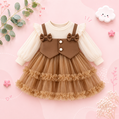 The Daniella - Baby Girl Brown Solid Color Chiffon Princess Dress + Sweet Bow