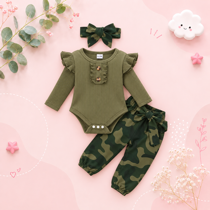 The Kataleya - Baby Girl Camouflage Long Sleeve Knitted Outfit Sets