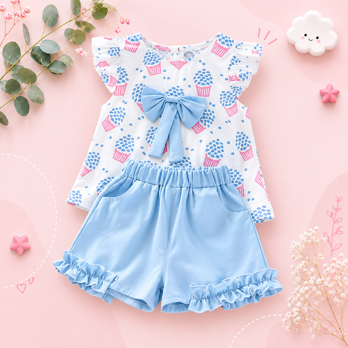 The Katherine - Baby Girl Sleeveless Ice Cream Bow Top T-shirt + Pants