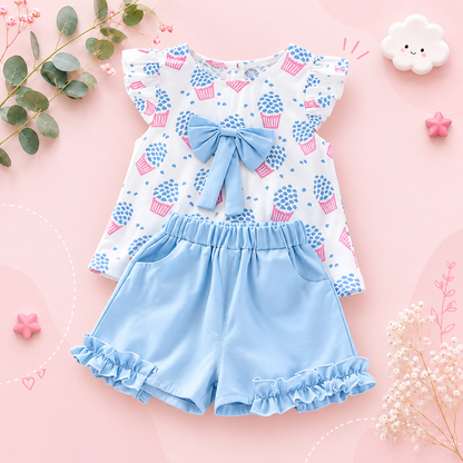 The Katherine - Baby Girl Sleeveless Ice Cream Bow Top T-shirt + Pants