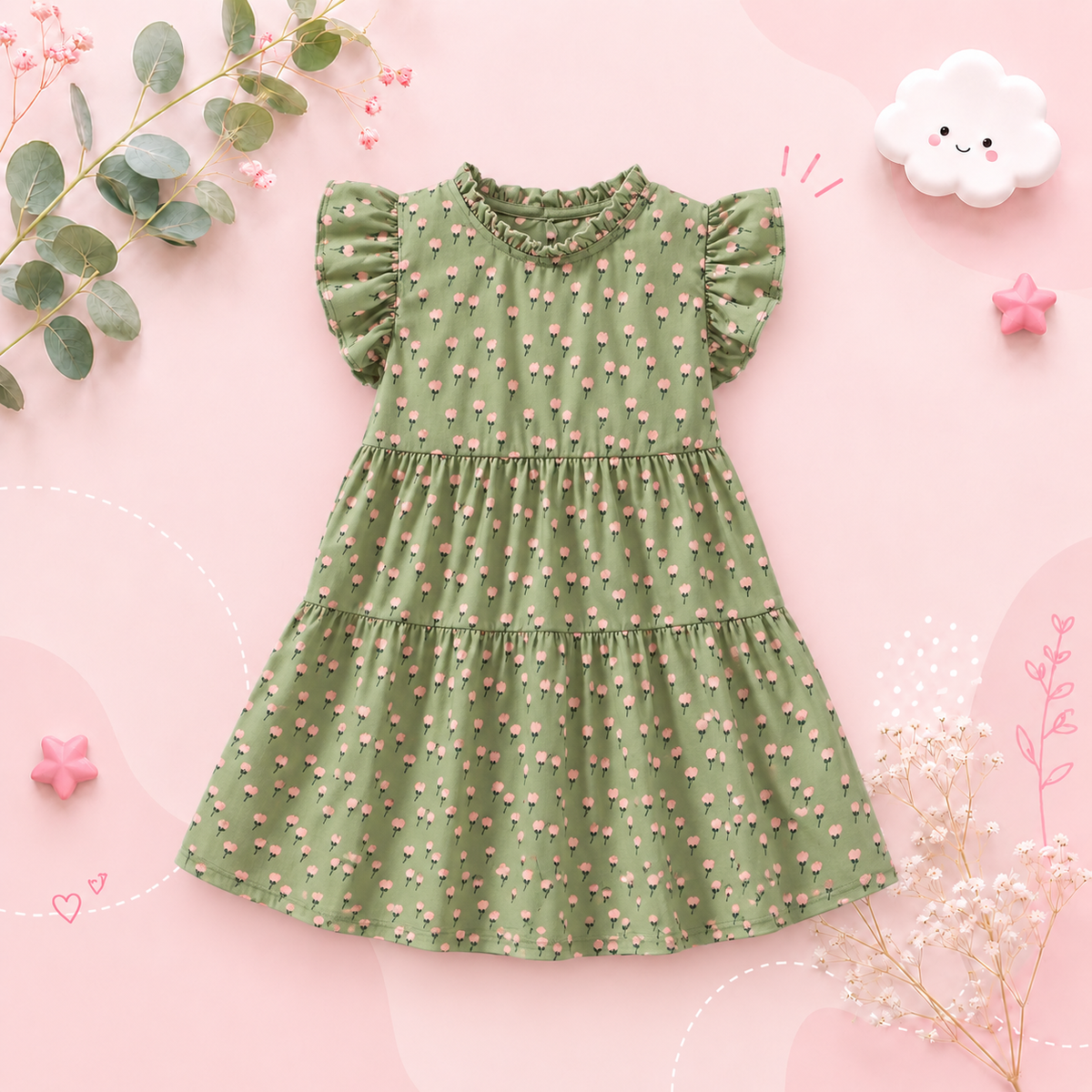 The Lucia - Baby Girl Cartoon Flower Print Dress